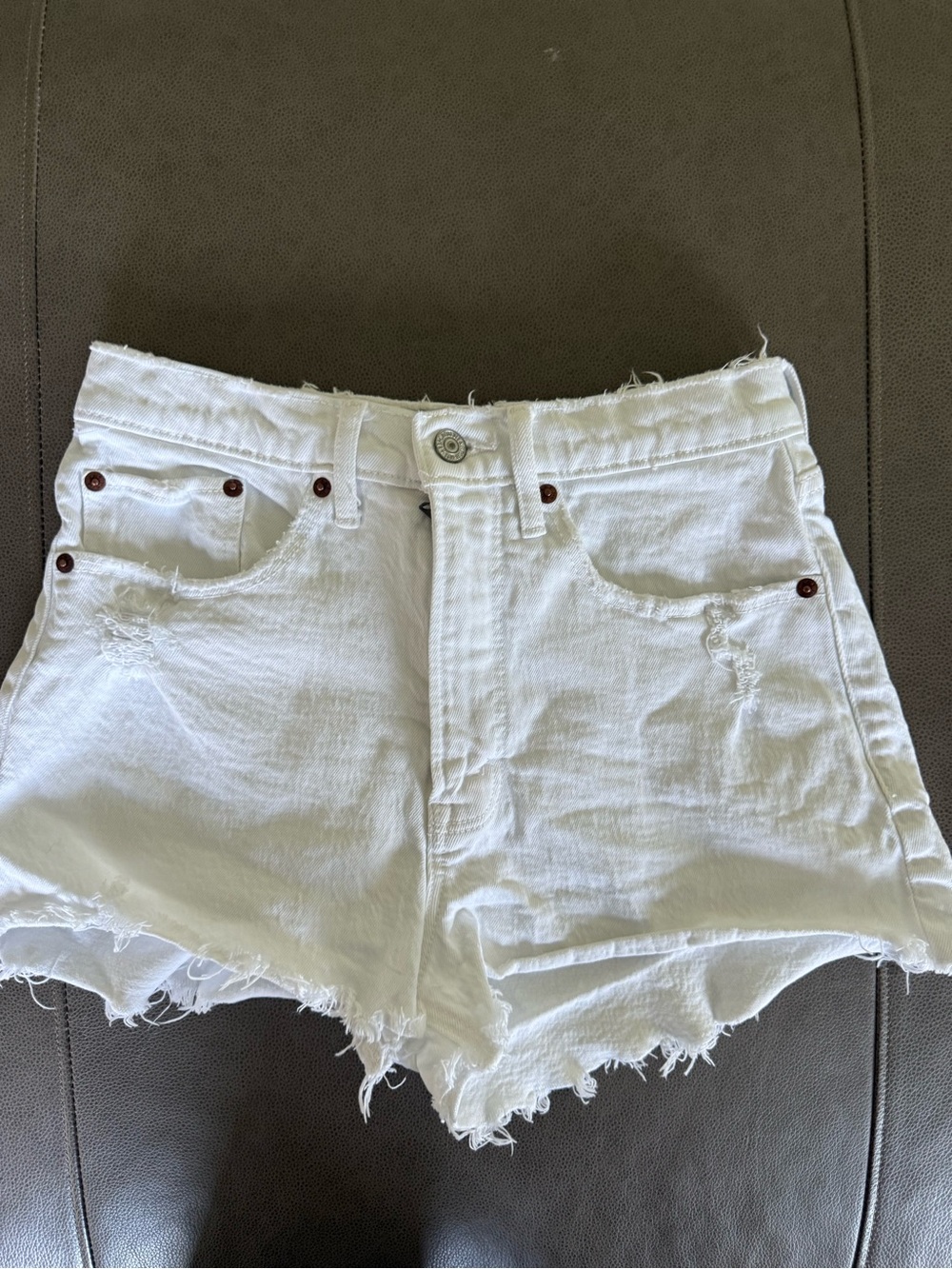 Abercrombie & Fitch White Frayed Hem High-Rise Denim Shorts